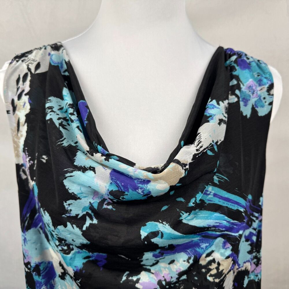 212 Collection Women Top Sz L Sleeveless Drape Neck Black Multicolor Print - Picture 2 of 7
